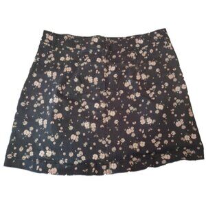 Celebrity Pink Black Floral Denim Exposed Button Down Front Skirt. Size L.